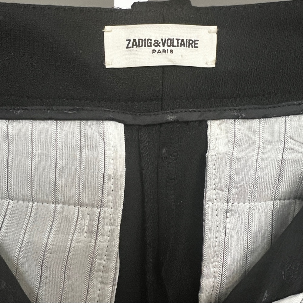 Zadig & Voltaire Fringe Hem Pants BLK SZ 34/XS Wool Blend Cropped Minimalist - Picture 12 of 14